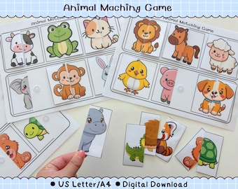 Animal Matching Game Printable for Preschool | Toddler Activity | Worksheet | Cut and Paste Worksheets
