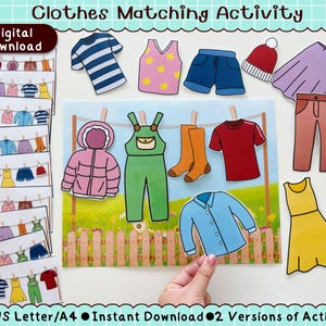 Clothes Matching Game | Preschool Learning Activity (Digital Download)
