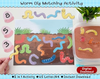 Worm Dig Preschool Activity | Color Matching Counting Game (Digital Download)