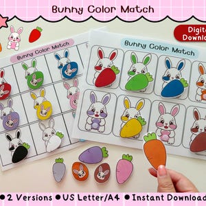 Bunny Color Matching Activity Printable | Easter Toddler Preschool Learning Game | Early Intervention Color Match