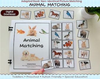 Animal Matching Printable for Autism | Adapted Book PDF | Preschool Special Education Activity