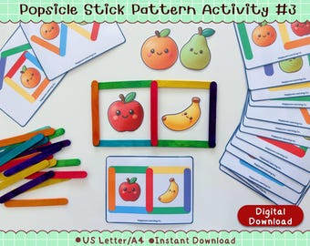 Fruit Popsicle Stick Pattern Activity | Visual Matching Game, Fine Motor Skills (Digital Download)