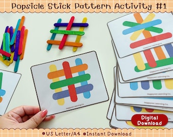 Popsicle Stick Pattern Activity Cards | Preschool Fine Motor Matching Game (Digital Download)