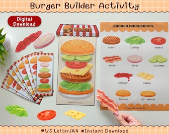 Burger Builder Activity Printable | Preschool Fine Motor Matching Game (Digital Download)