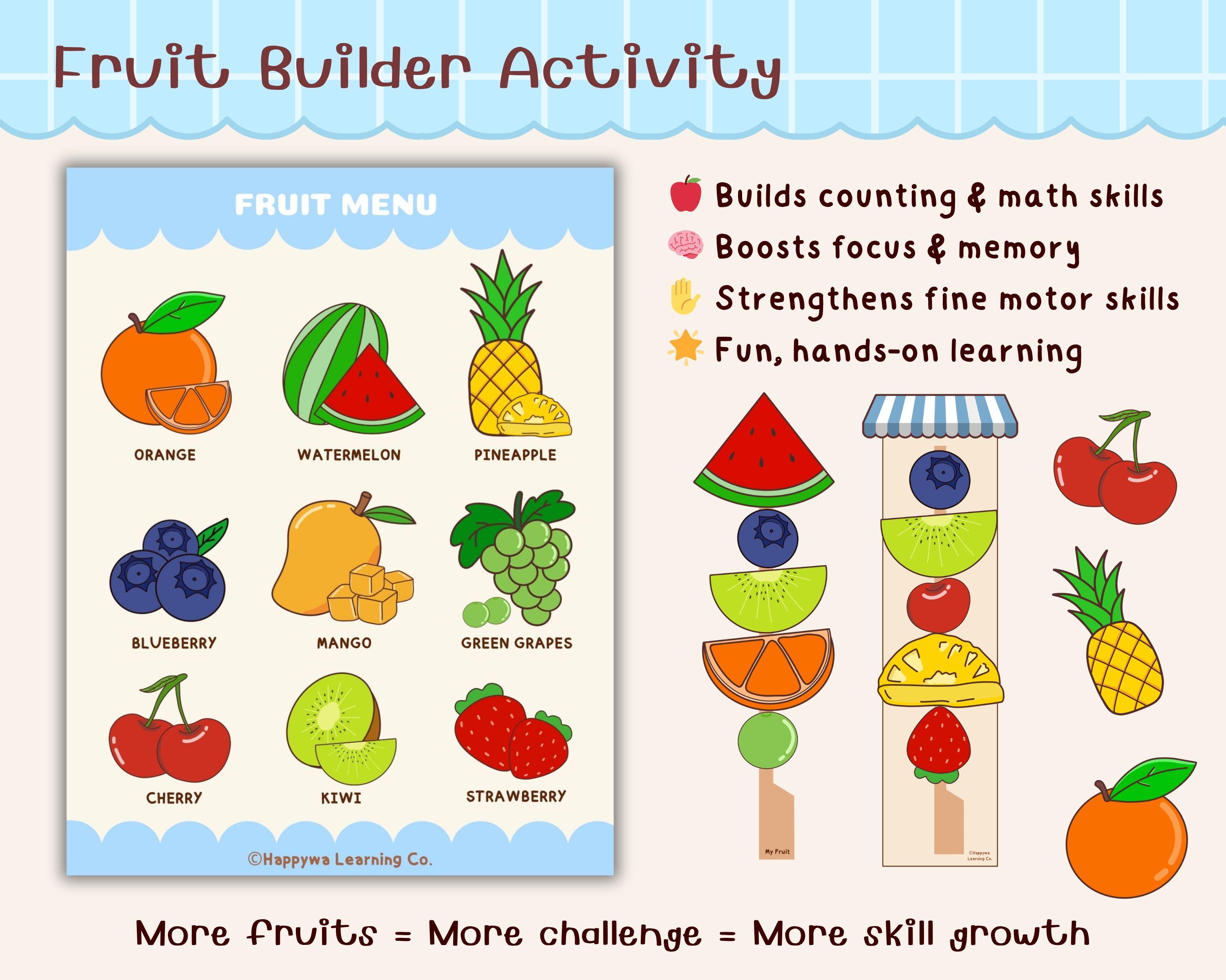 Fruit Builder Activity Printable, Preschool Matching Game, Fine Motor ...
