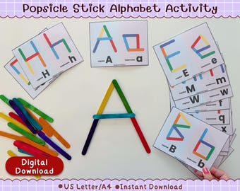 Popsicle Stick Alphabet Activity | Build Letters A-Z, Fine Motor Game (Digital Download)