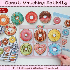 Atividade de Combinação de Donuts para Imprimir para Educação Infantil | Jogo de Caderno para Desenvolvimento da Coordenação Motora Fina | PDF de Aprendizagem para Crianças Pequenas