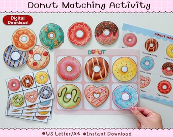 Donut Matching Activity Printable for Preschool | Fine Motor Busy Binder Game | Toddler Learning PDF