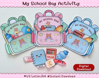 My School Bag Activity Printable | Back to School Craft, Fine Motor Learning (Digital Download)