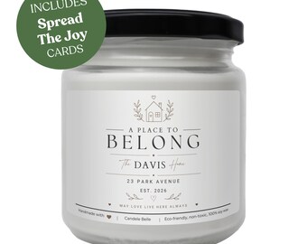 Custom Place to Belong Home Candle – Personalized Family Address Gift, Vegan, Non-Toxic