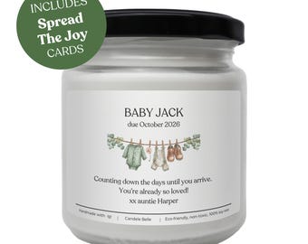 Personalized Baby Arrival Countdown Scented Candle – 100% Soy Wax, Vegan, Non-Toxic