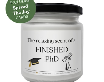 Finished PhD Relaxation Scented Candle – Doctorate Celebration Gift, 100% Soy Wax, Vegan, Non-Toxic