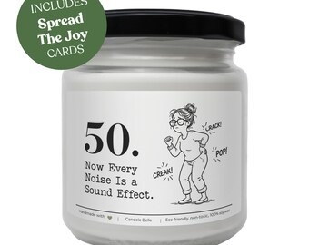 Witty Fifty Gift For Her – Natural Hand-Poured, 100% Soy Wax, Vegan, Non-Toxic 50th Birthday
