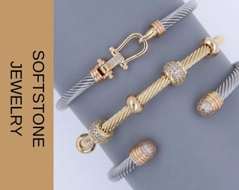 Pulsera Cable Oro Plata Set Brazaletes Trenzados Cierre Circonia Joyería