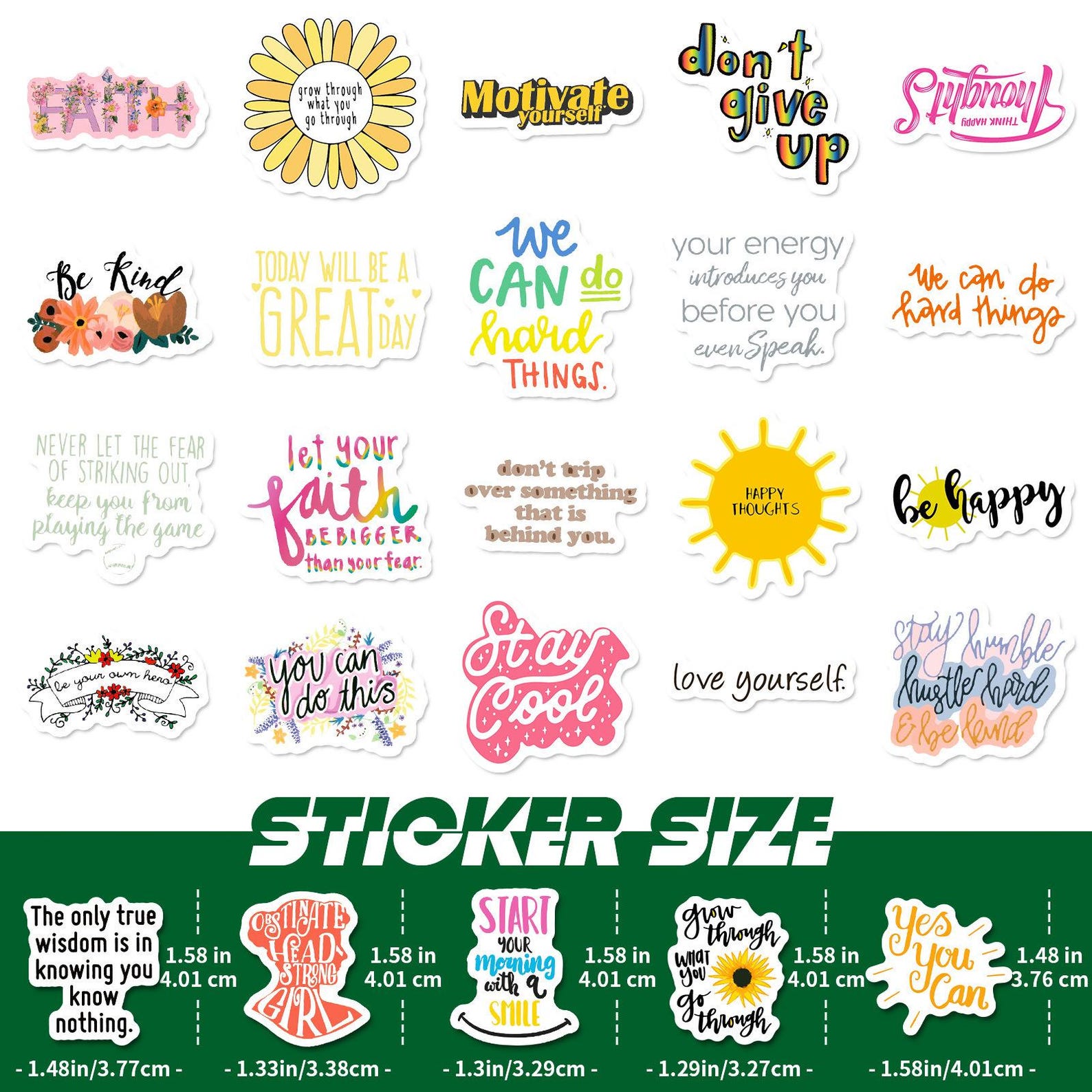 50PCS Motivational Quote Stickers Pack, Positive Aesthetic Typography ...