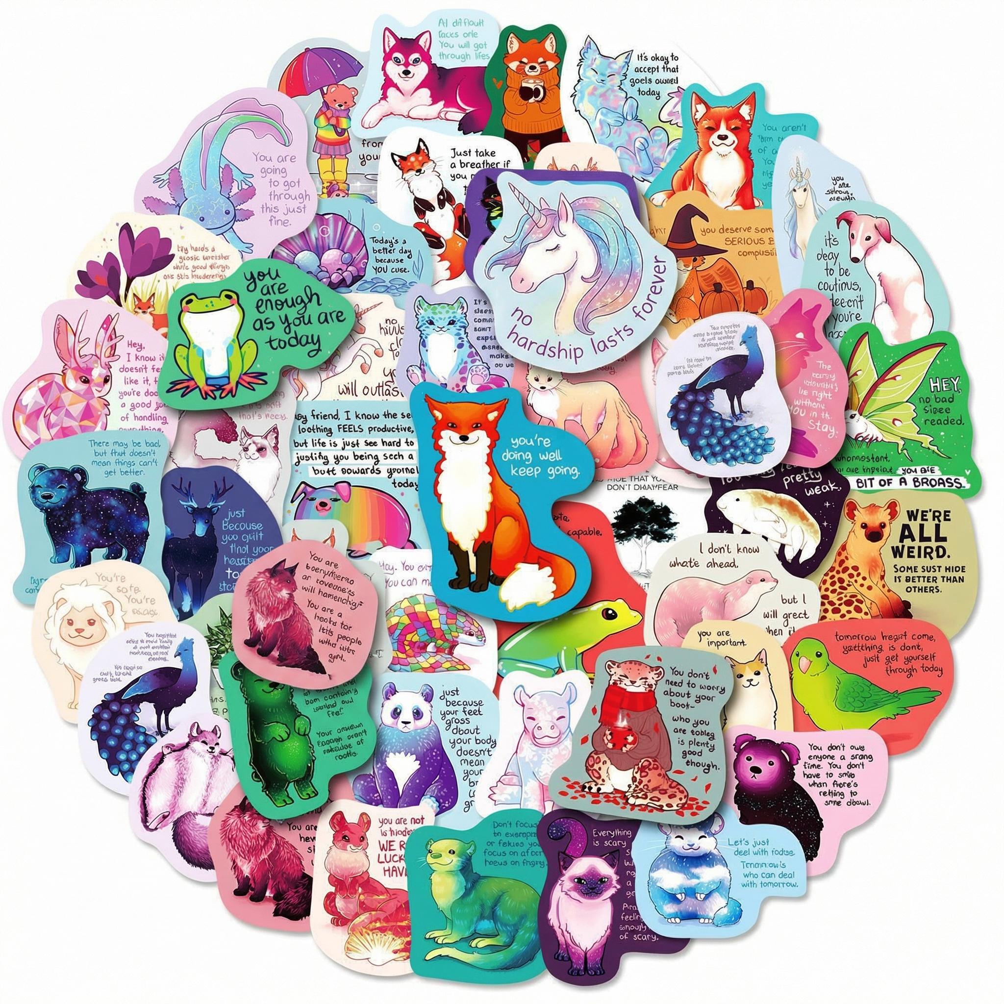 50PCS Mental Health Stickers Pack, Cute Animal Vinyl Decals for Laptop ...