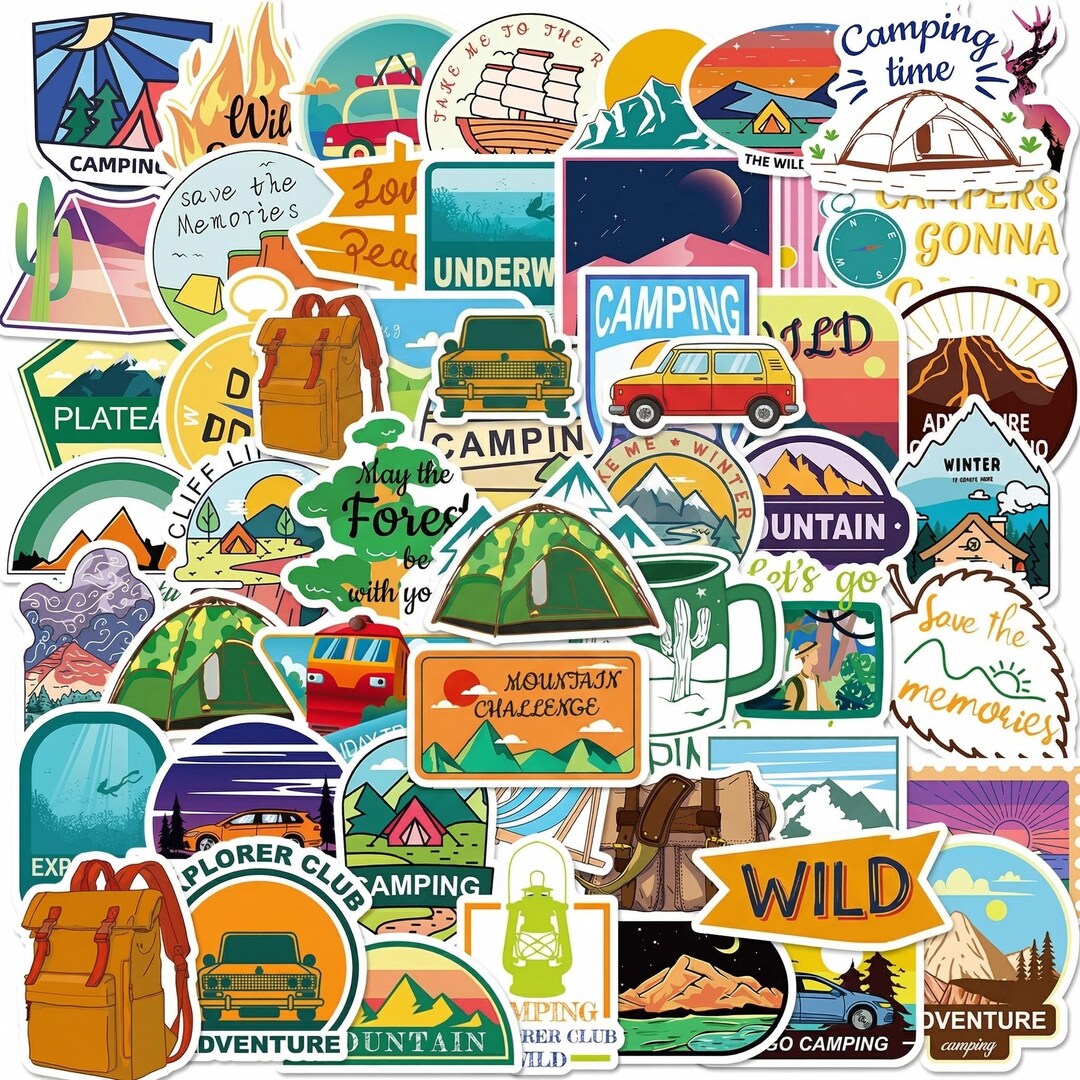 50PCS Camping Adventure Stickers Pack, Outdoor Travel Nature Vinyl ...