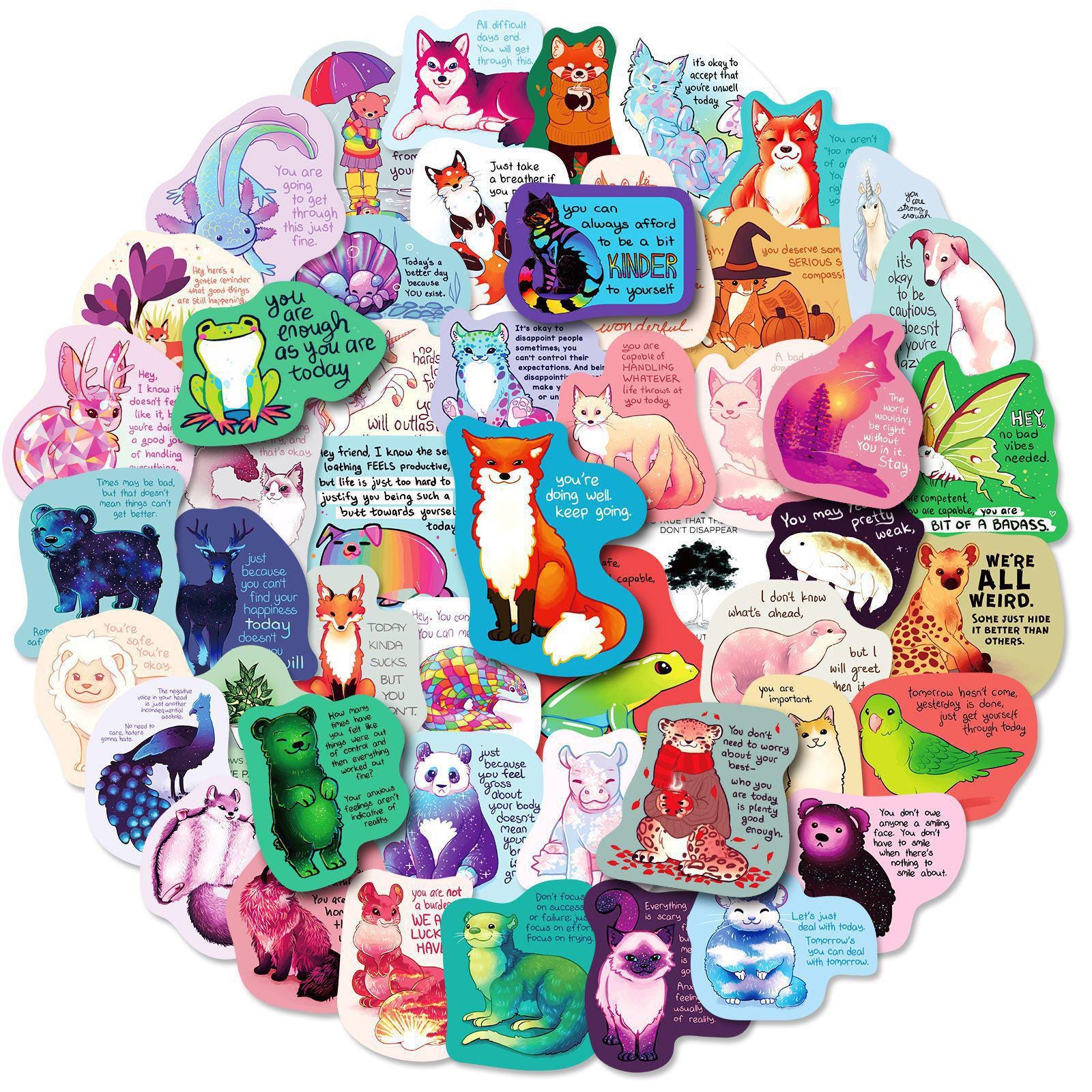 50PCS Mental Health Stickers Pack, Cute Animal Vinyl Decals for Laptop ...