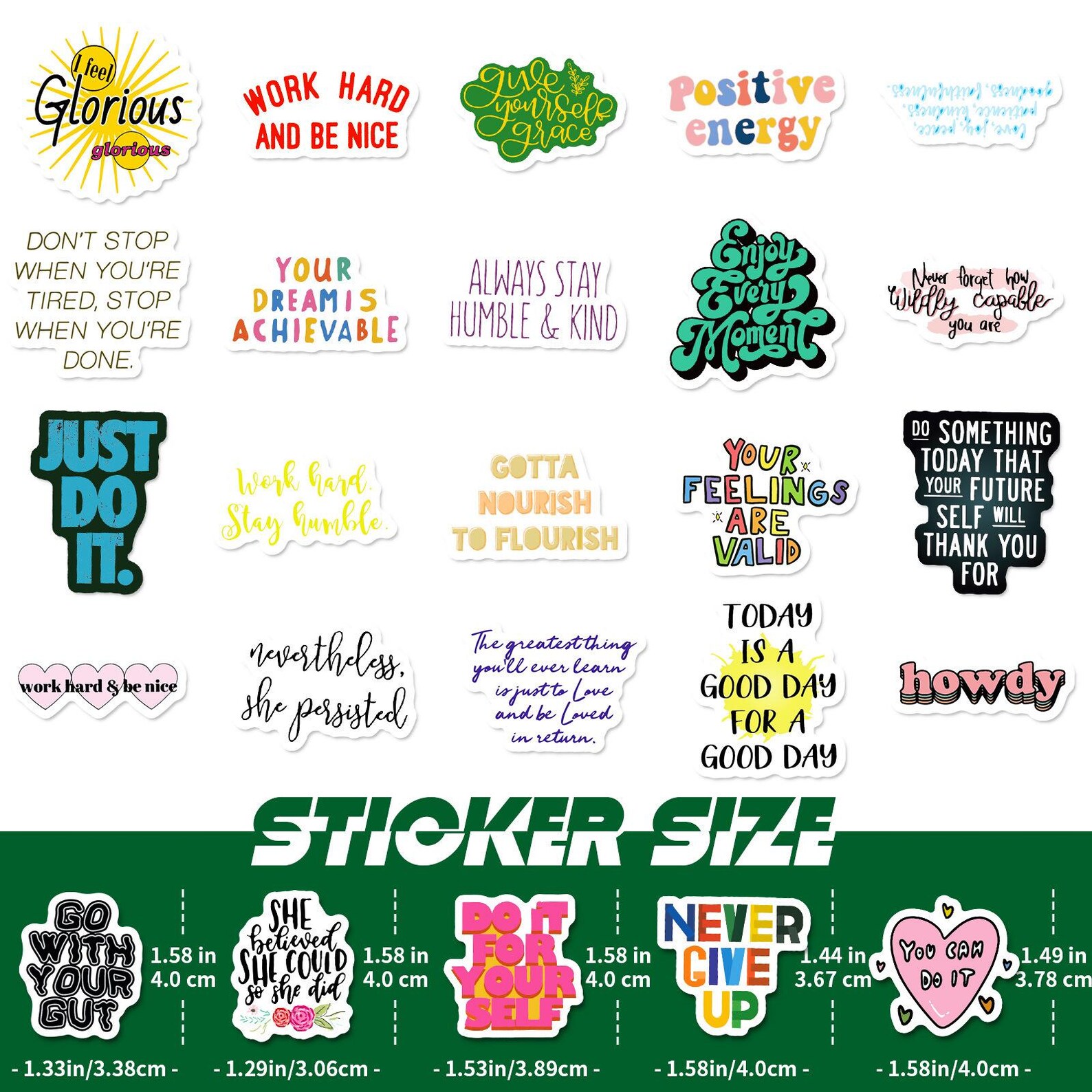 50PCS Motivational Quote Stickers Pack, Positive Aesthetic Typography ...
