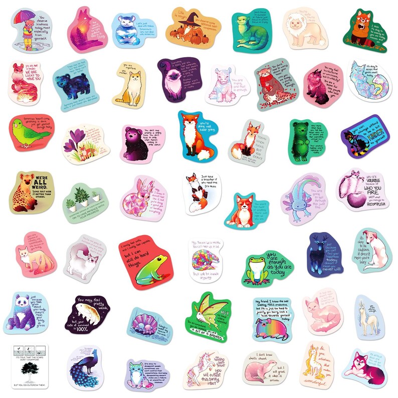 50PCS Mental Health Stickers Pack, Cute Animal Vinyl Decals for Laptop ...