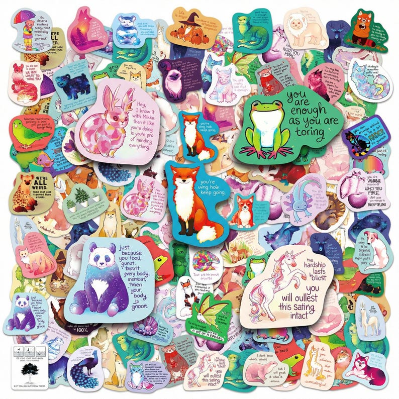 50PCS Mental Health Stickers Pack, Cute Animal Vinyl Decals for Laptop ...