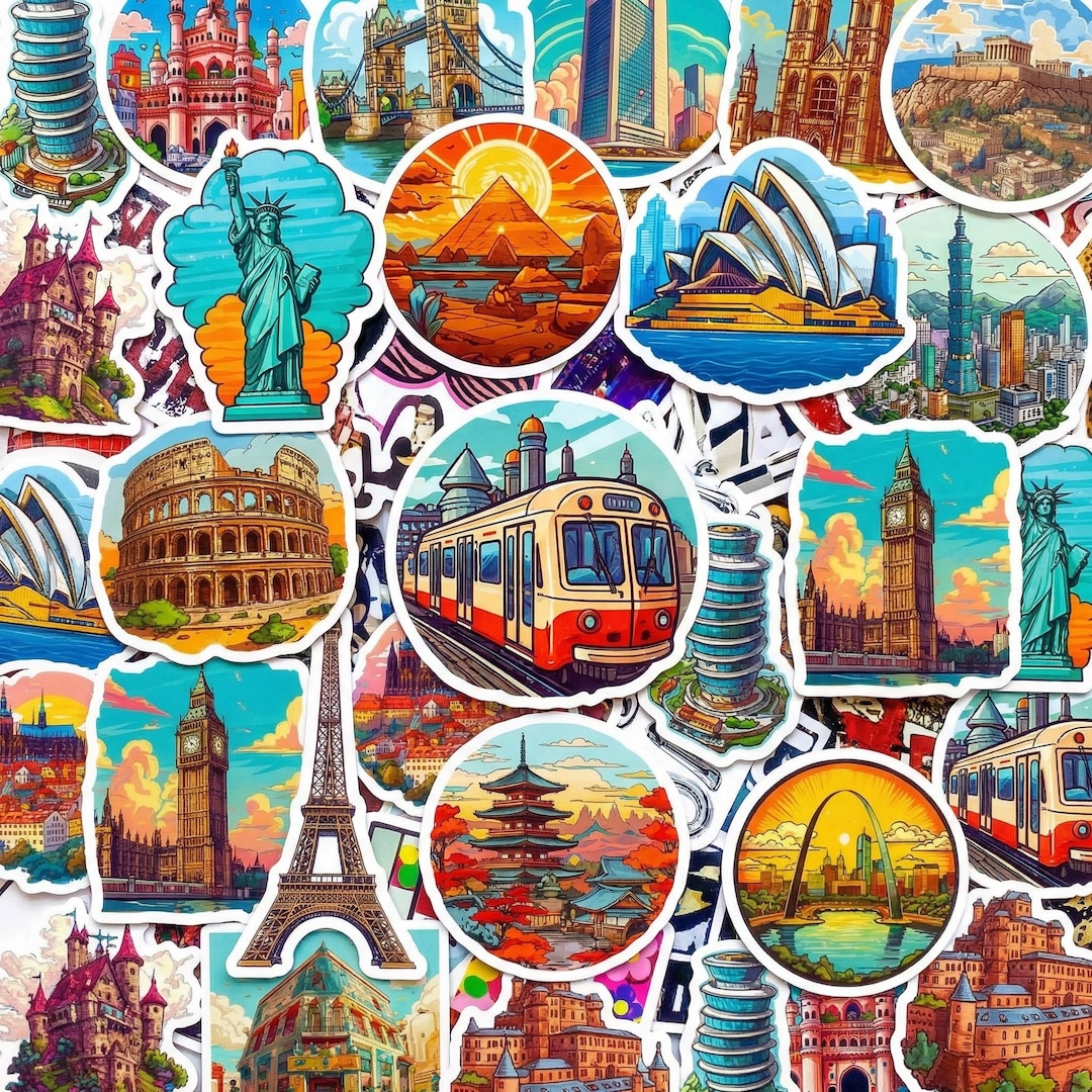 50PCS World Landmark Stickers Pack, Travel Aesthetic Cityscape Vinyl ...