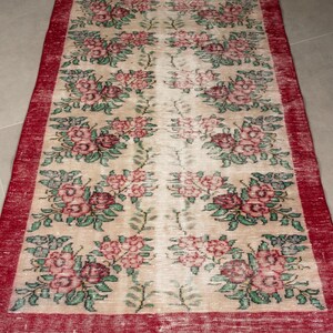 4.9X7.10 Feet Vintage 1976 Anatolian Rug - High-Saturation Ruby Crimson & Forest Green Turkish Rug
