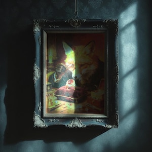 Jeweler Fox Art Print - Dark Academia Wall Art, Vintage Fox Painting, Moody Artisan Decor, Gothic Jewelry Workshop Poster