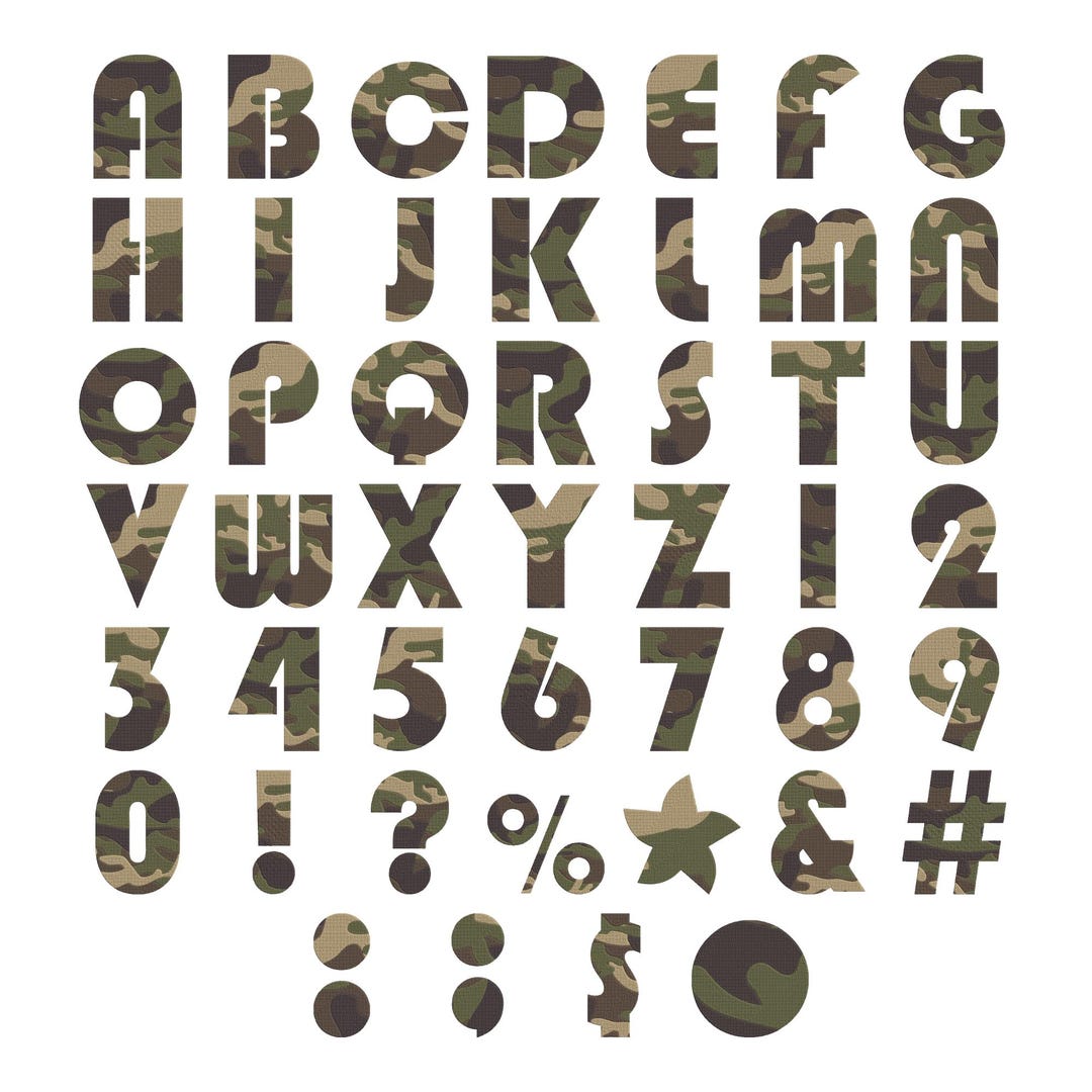 Army Font Embroidery Design - Military Camouflage Alphabet Font Letters ...