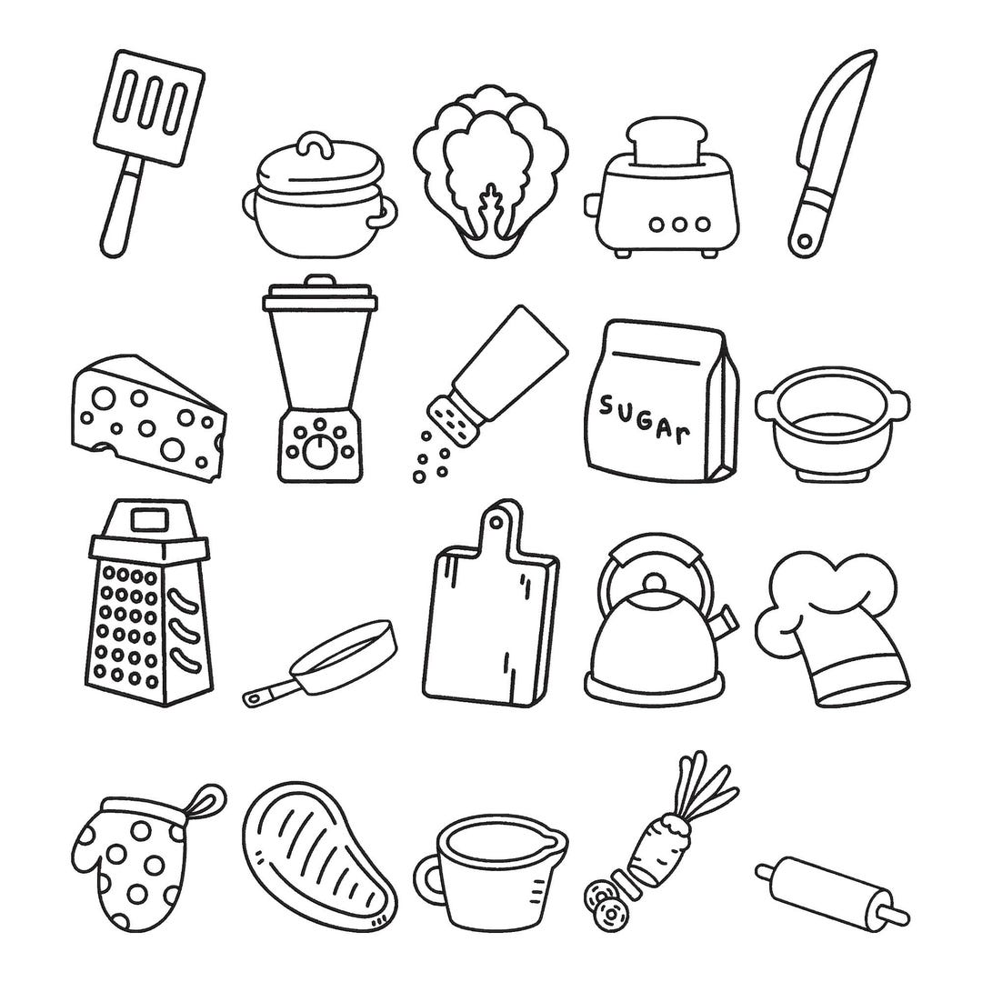 Kitchen Cooking Set Outline Embroidery Design - Cookware Embroidery ...