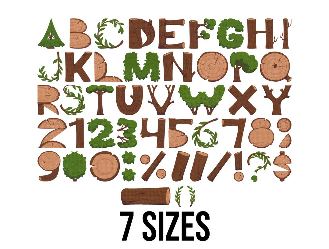 Wooden Log Font Embroidery Design - Bush Font Embroidery Design - Mini ...
