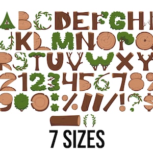 Wooden Log Font Embroidery Design - Bush Font Embroidery Design - Mini Tree Branch Font Numerals Machine Embroidery Design Files - 7 Sizes