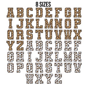 Leopard lettertype borduurwerk ontwerpen - Leopard alfabet lettertypeletters borduurwerk - Leopard omtrek lettertype machine borduurwerk ontwerpbestanden - 8 maten