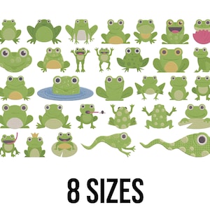 Frog Embroidery Design - Frog with Different Poses Embroidery Design - Toad Embroidery Design - Machine Embroidery Design Files - 8 Sizes