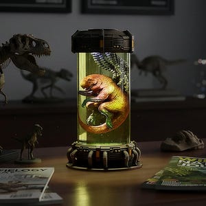 Lampe D-Rex en résine de dinosaure - Veilleuse époxy Sci-Fi Jurassic Lab