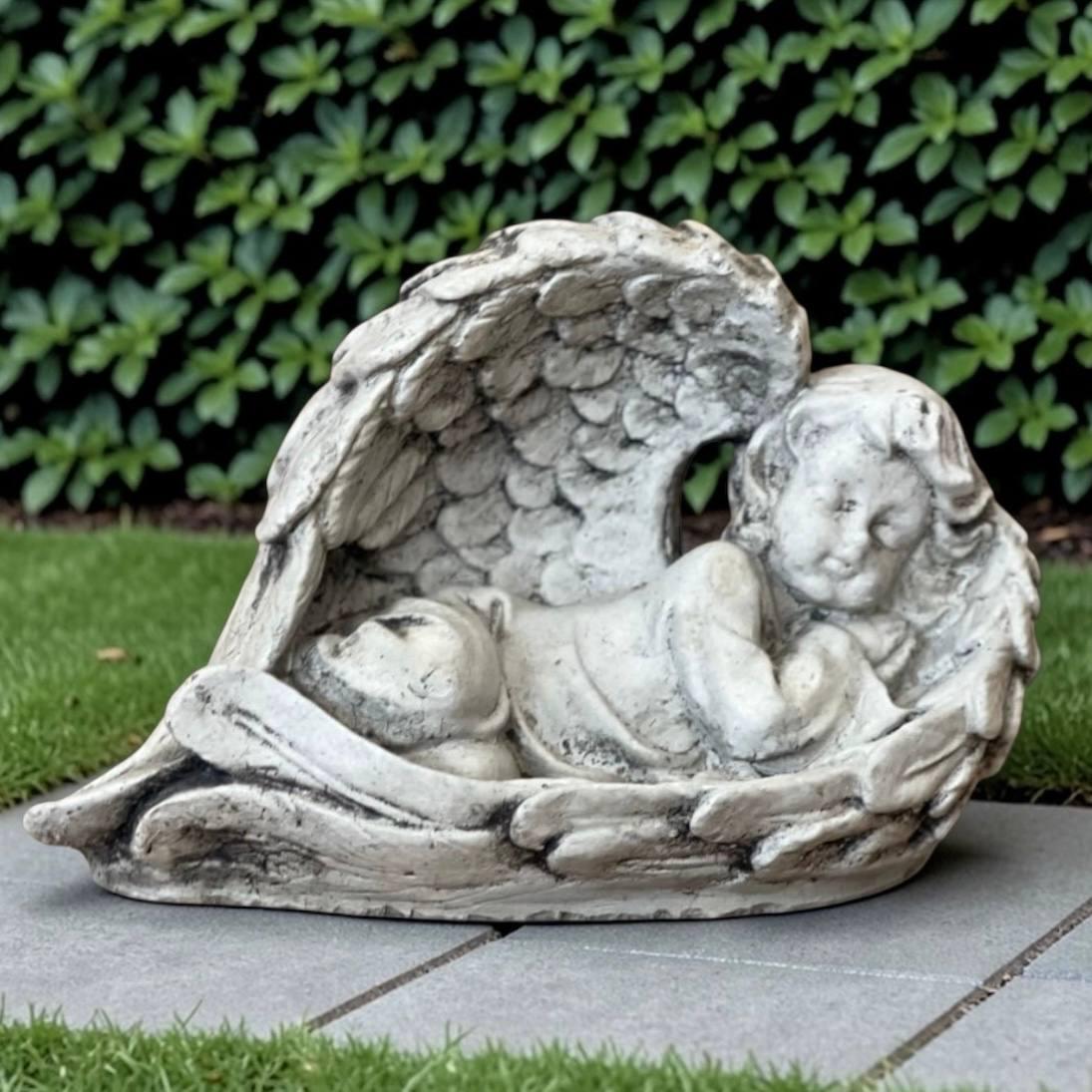 Garden Sleeping Angel Statue Concrete Memorial Decor Outdoor Cherub ...