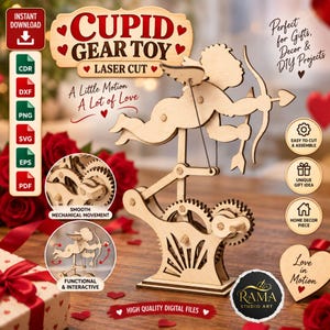 Cupid Gear Toy Laser Cut File: Mechanical Automata SVG DXF (Digital Download)