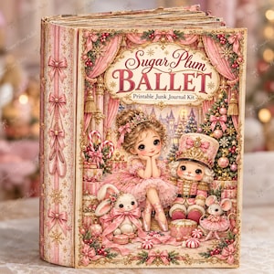Peut inclure: Un kit de journal créatif en forme de livre intitulé Sugar Plum Ballet. La couverture montre une ballerine, un casse-noisette, un lapin et une souris entourés de rideaux roses, de cadeaux et d'un sapin. Le dos est orné de nœuds et chaussons.