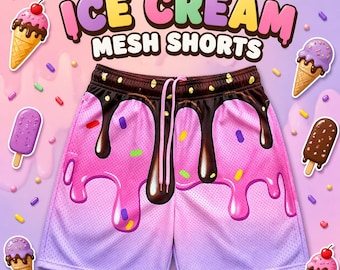 Ice Cream Drip Mesh Shorts, Purple Gradient Shorts, Candy Sprinkle trunks, Funny Summer Outfit, Graphic Athletic Menswear, Streetwear Shorts