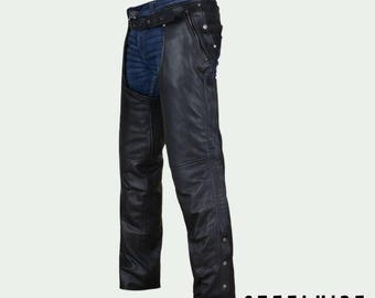 Men's Leather Motorcycle Chaps, Biker Riding Chaps, Black Leather Overpants, Motorcycle Gear, Western Biker Pants