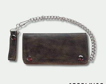 Handmade Distressed Leather Biker Wallet with Chain, Rugged Motorcycle Rider Accessory