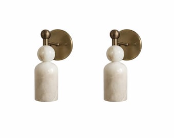 Genuine Alabaster Marble Wall Sconce | Solid Brass Fixture | Handmade Luxury Lighting