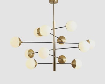 Lampadario Sputnik moderno, plafoniera a globo in ottone dorato, illuminazione a sospensione di metà secolo