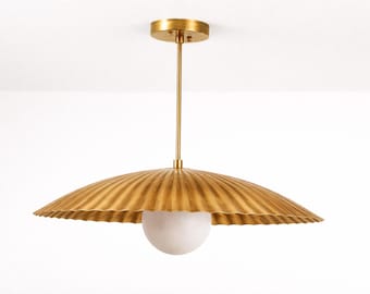 Brushed Brass Pendant Light, Modern Fluted Dome Ceiling Light, Mid Century Hanging Lamp, Kitchen Island Lighting Fixture