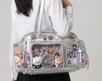 Bolsa Ita Bag Grande Prateada Alongada Cilíndrica Naga Y2K Dopamine | Mochila itabag fofa e kawaii, Bolsa de Exibição Personalizada Anime Oshikatsu