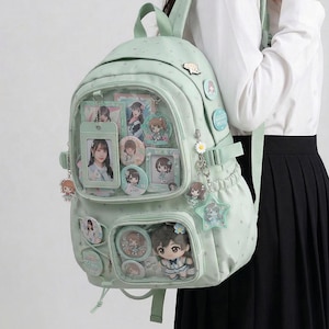 Nova the Y2K Dopamin Multi Pocket Großer Grüner Ita Bag Rucksack mit individuellem Zubehör | Oshikatsu Süßer Kawaii Anime Itabag Tagesrucksack