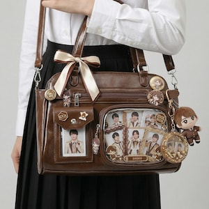 Kawaii Ita Bag Y2K Borsa A Tracolla In Nylon Con Finestra PVC - Giapponese Anime Tote Per Ragazze - Regolabile, Grande Capienza, Nero - 2