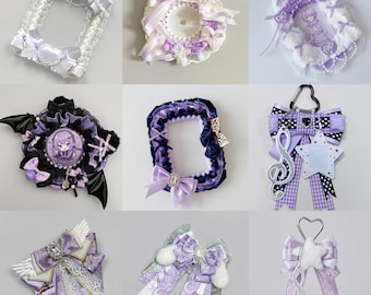 Set di accessori per borsa Ita viola / Ciondolo a fiocco, porta spille, porta fotocard, accessori per borsa Ita, decorazioni Oshikatsu