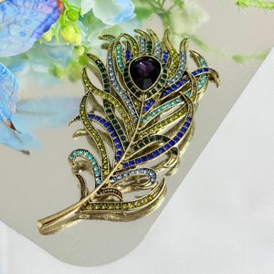 Peacock Feather Brooch Gold - Etsy display picture 1