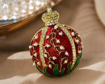 Vintage Pomegranate Enamel Brooch, Pearl Crystal Pin, Gift for Her